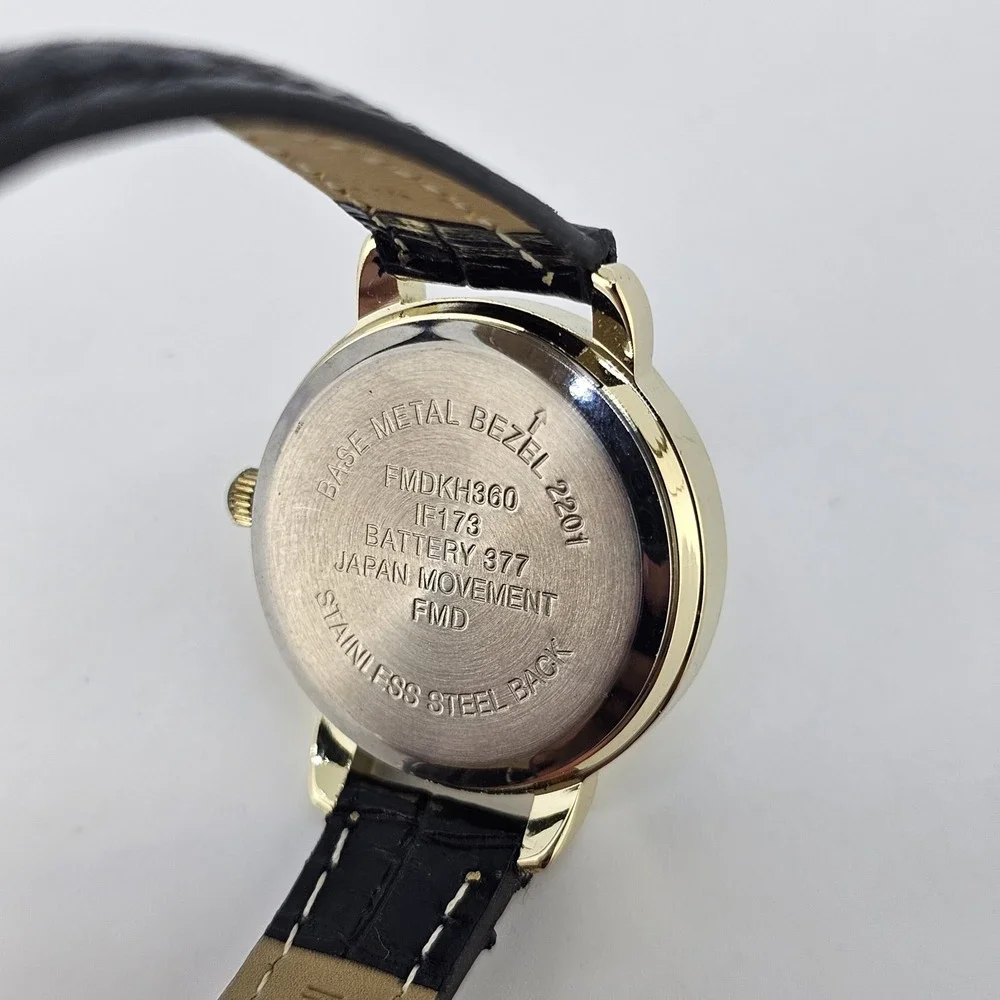 Women's Watch 28MM Cream Dial Black Faux Leather Bands NEW Battery